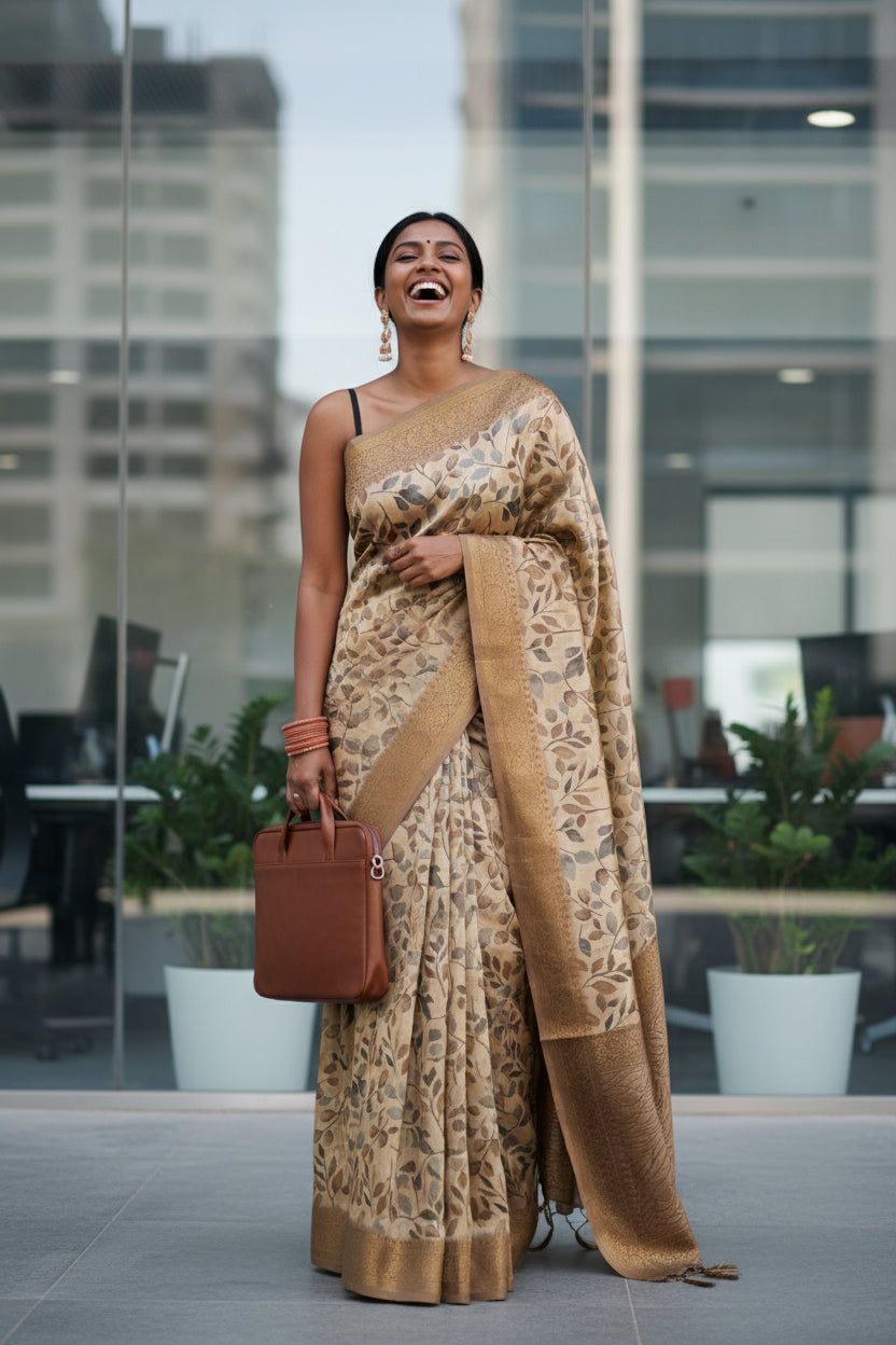 Ivory Shakti Digital Saree