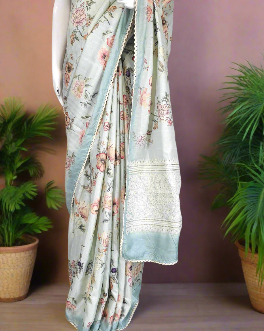 Blue Kusum Tussar Saree