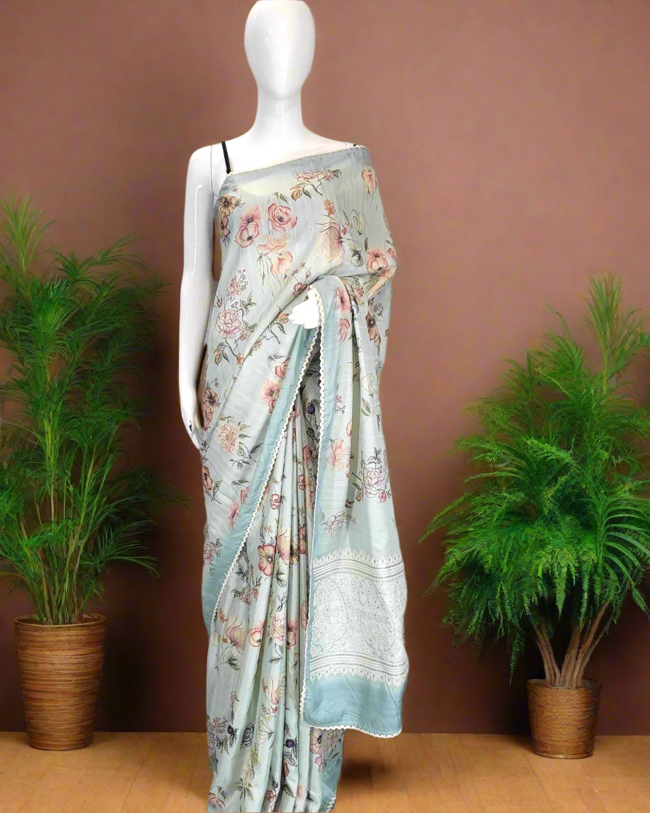 Blue Kusum Tussar Saree