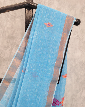 Blue Lata Linen Saree