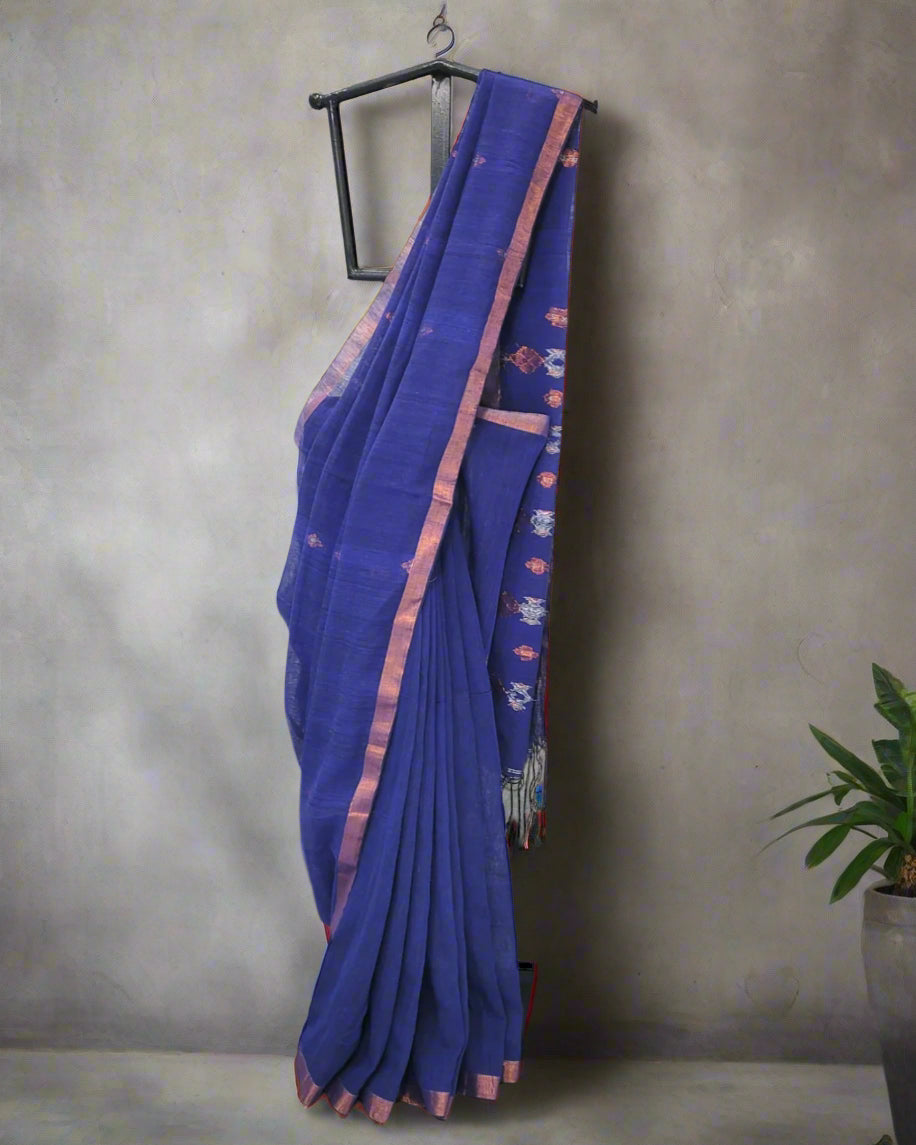 Navy Lata Linen Saree