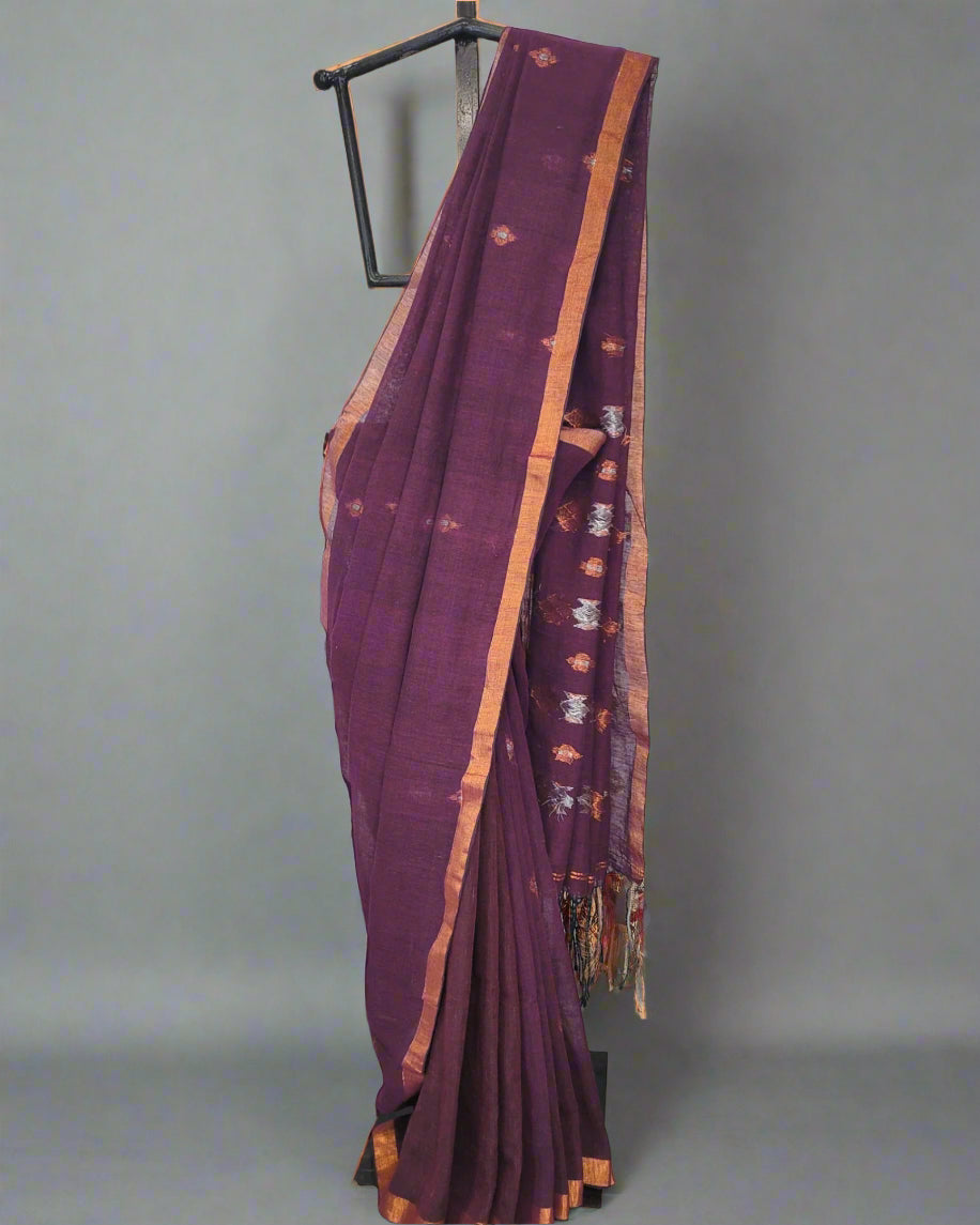 Maroon Lata Linen Saree