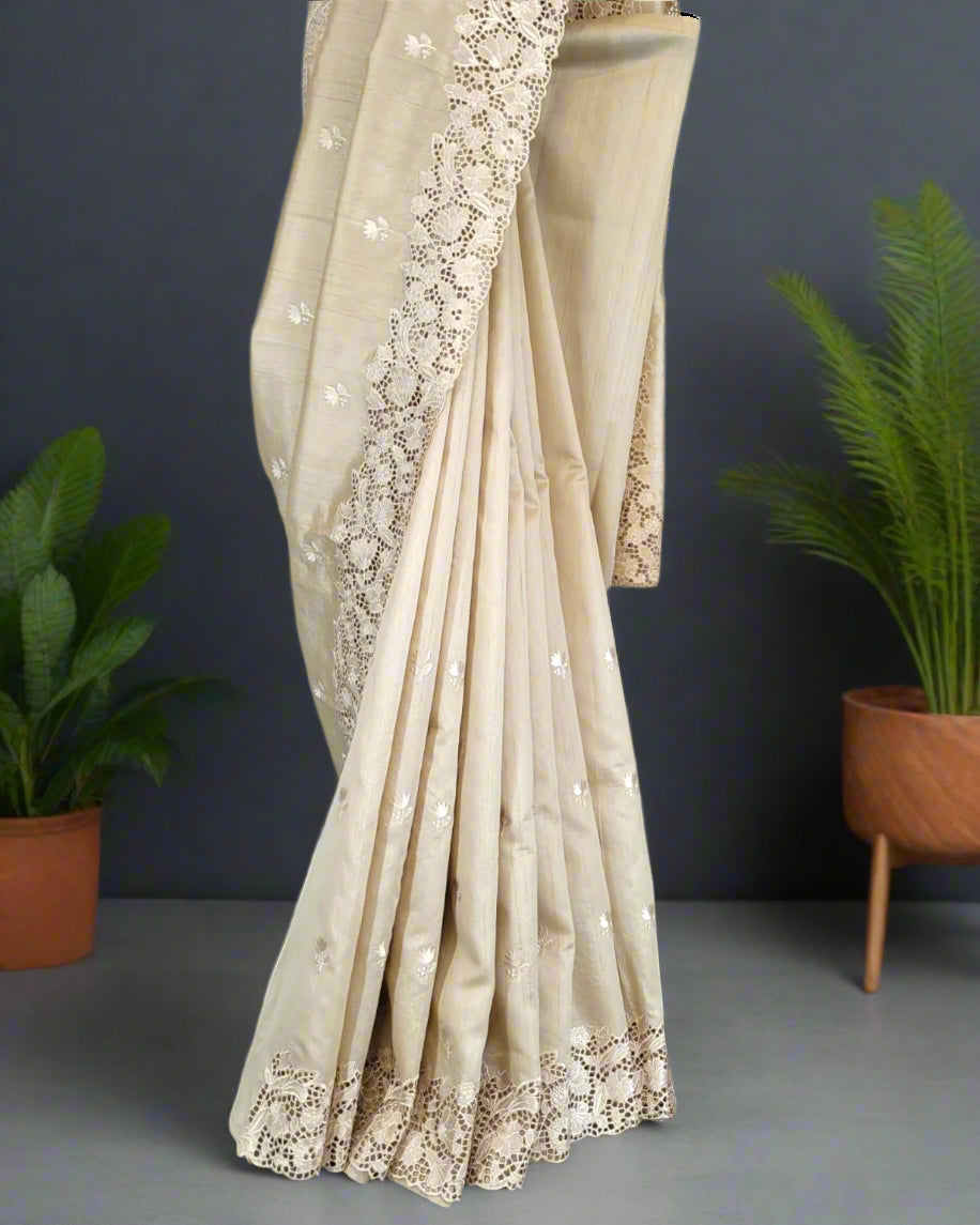 Ivory Mahi Tussar saree