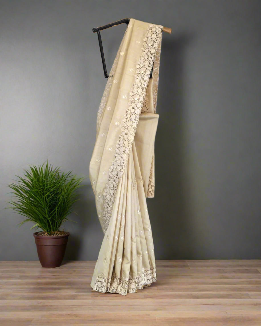 Ivory Mahi Tussar saree