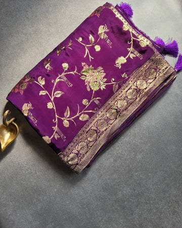 Purple Nirvi Banarasi Crepe Saree