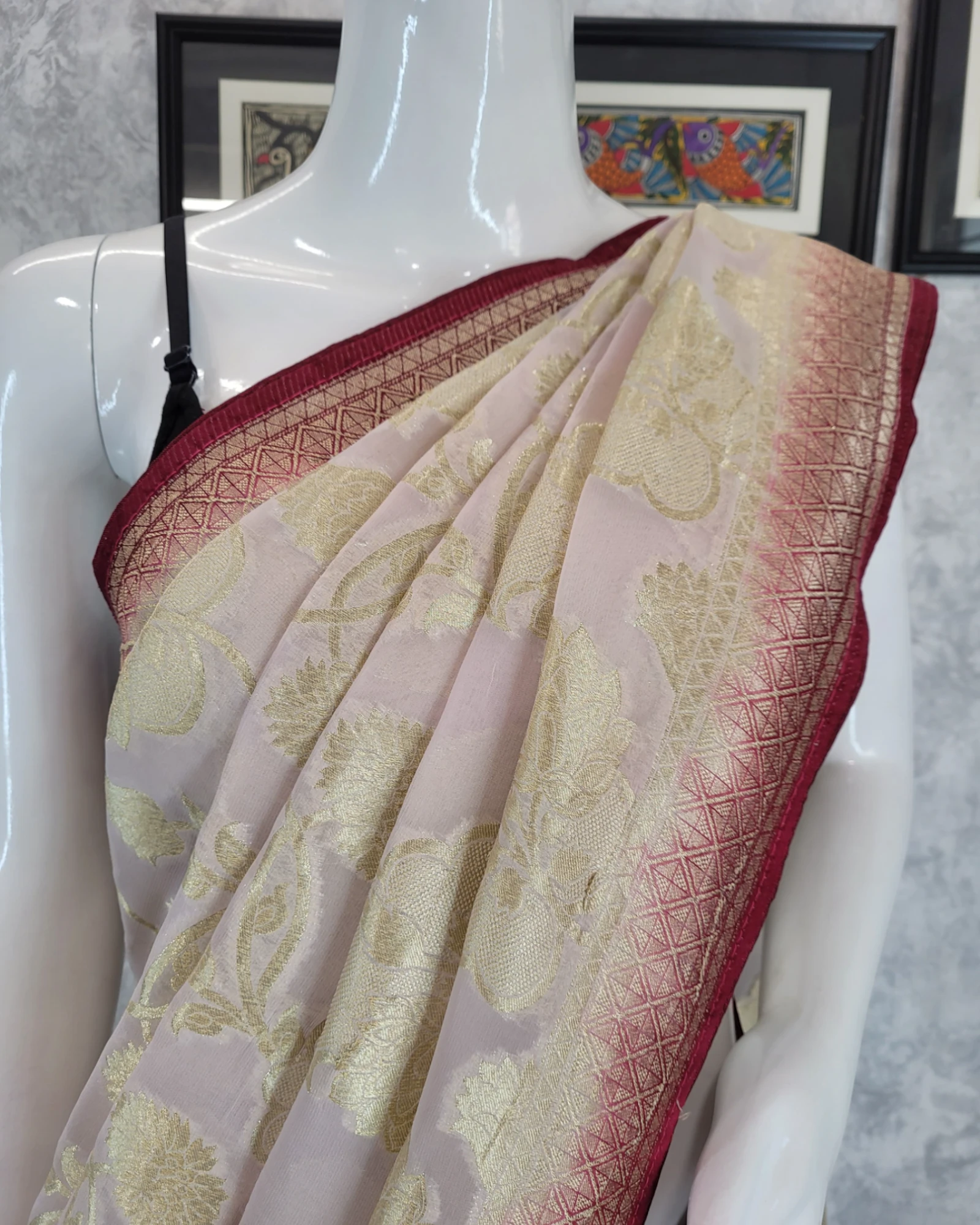 Cream Bahaar Banarasi Georgette Saree