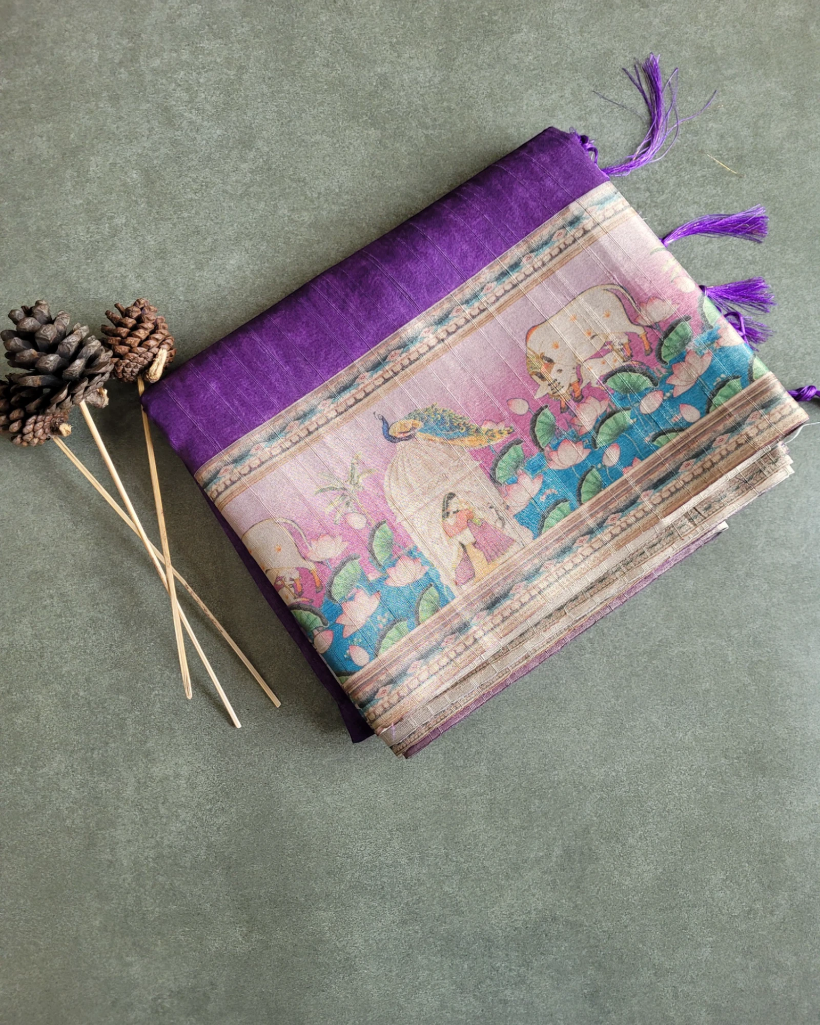 Indigo Pichwai Tussar saree