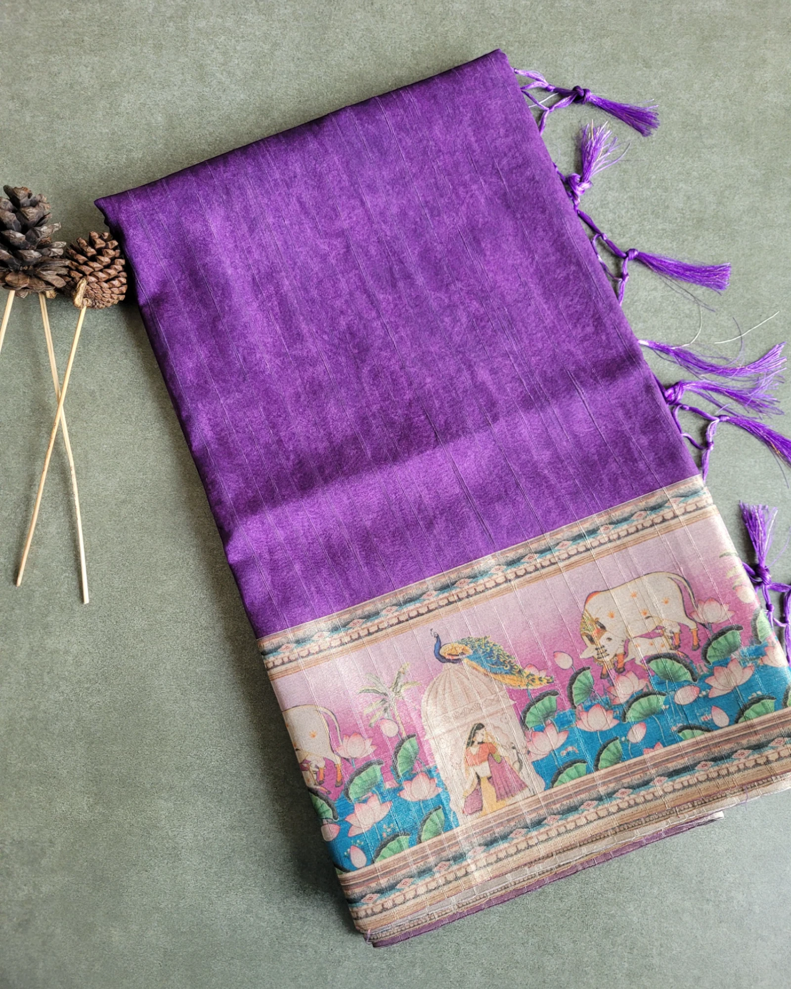Indigo Pichwai Tussar saree