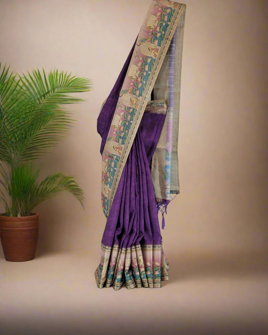 Indigo Pichwai Tussar saree