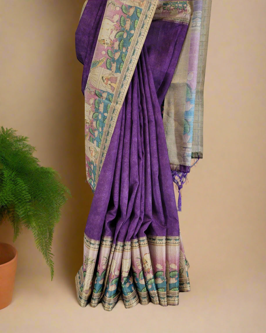 Indigo Pichwai Tussar saree