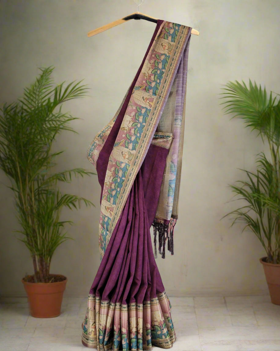 Purple Pichwai Tussar saree