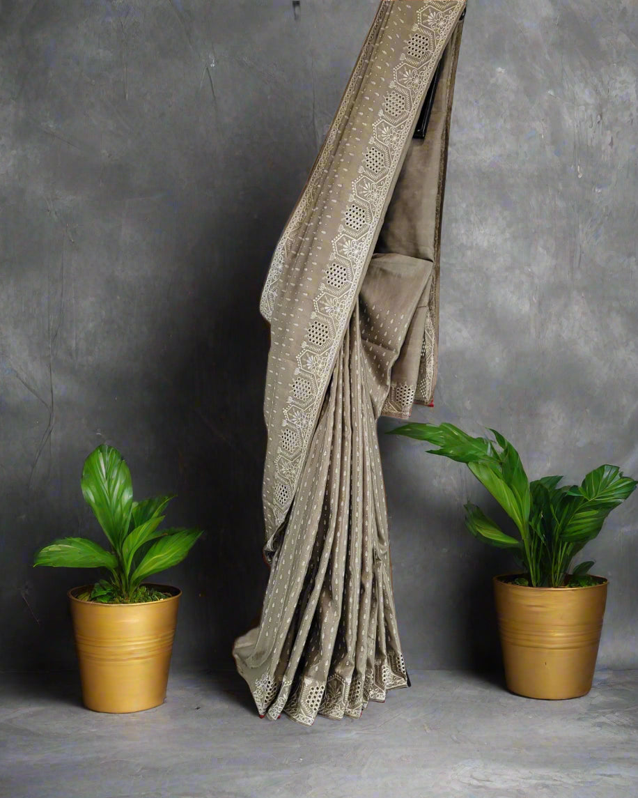 Grey Mahi Tussar Saree