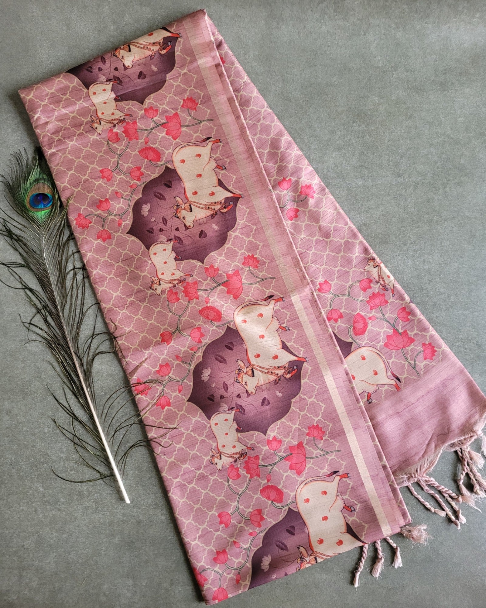 Pink Pichwai Tussar saree