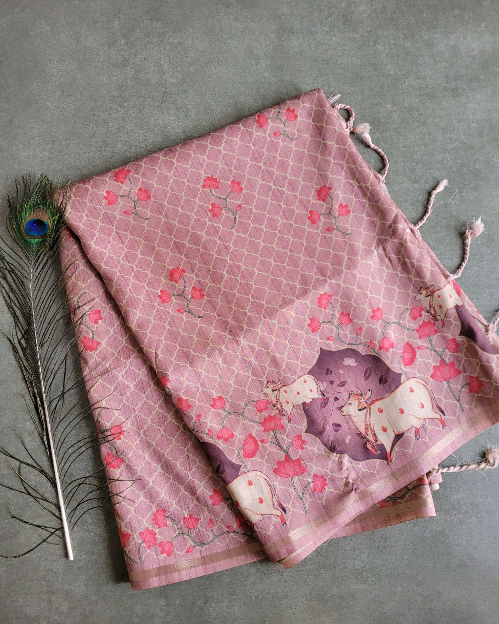 Pink Pichwai Tussar saree