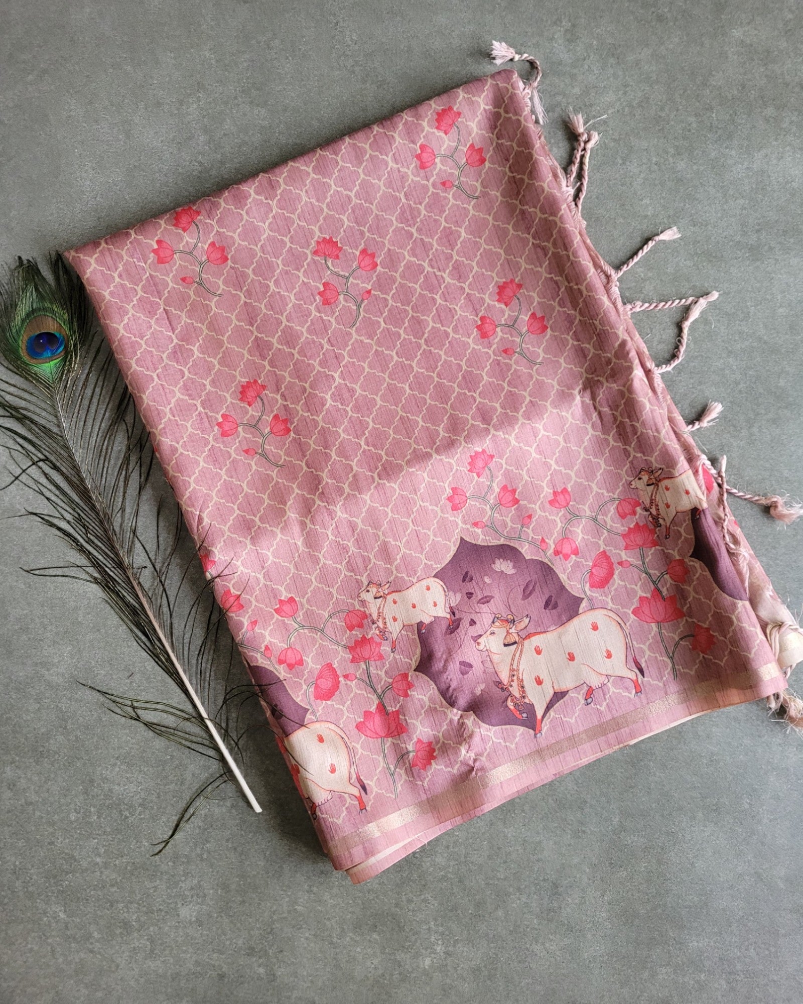 Pink Pichwai Tussar saree