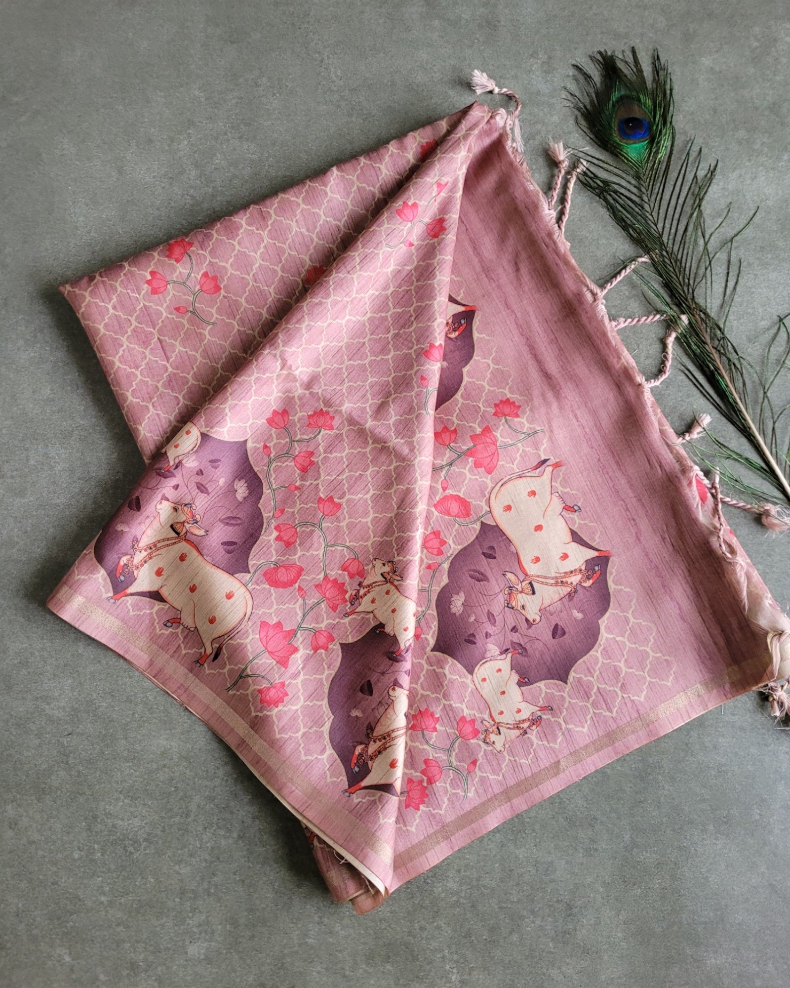 Pink Pichwai Tussar saree