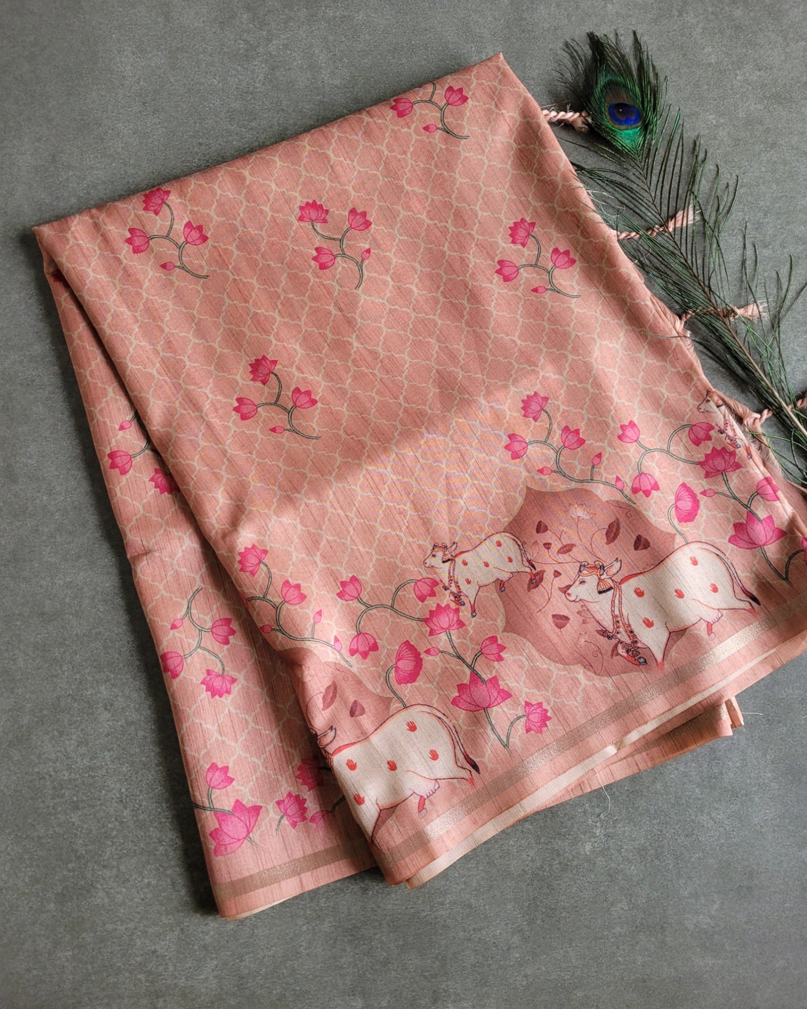 Orange Pichwai Tussar saree