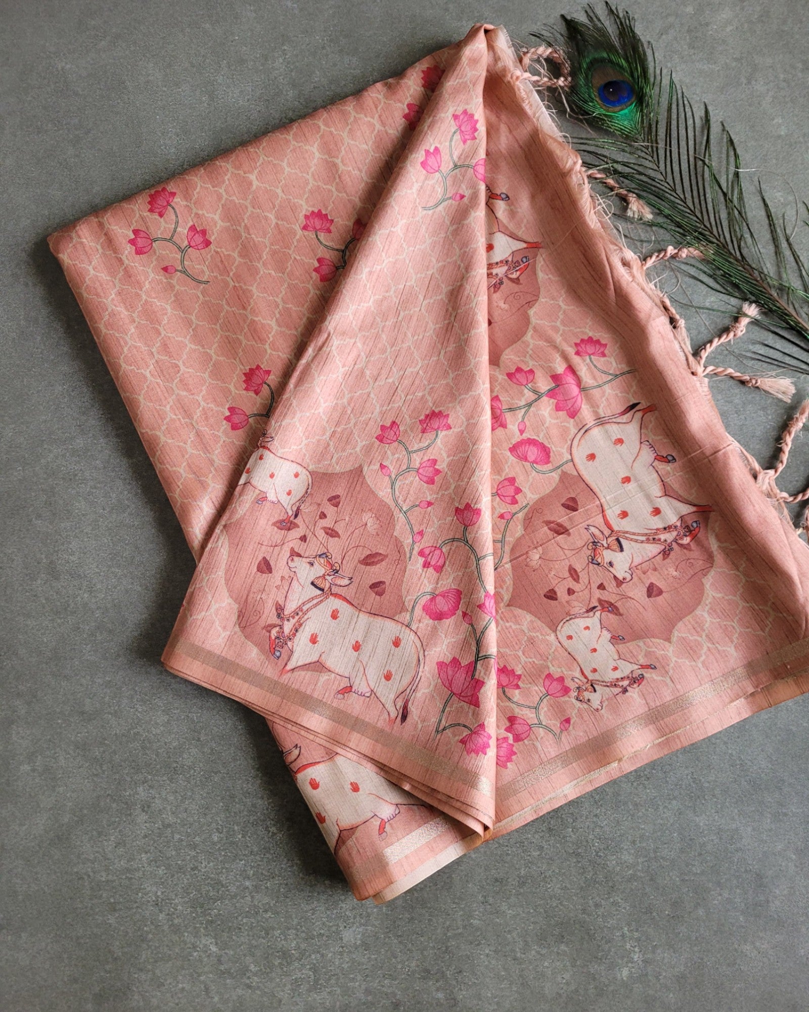 Orange Pichwai Tussar saree