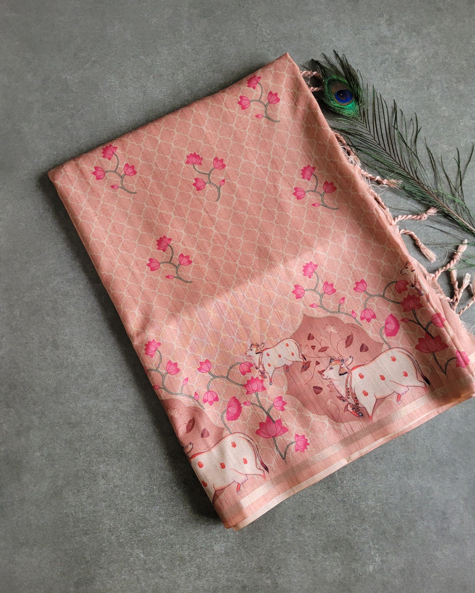 Orange Pichwai Tussar saree