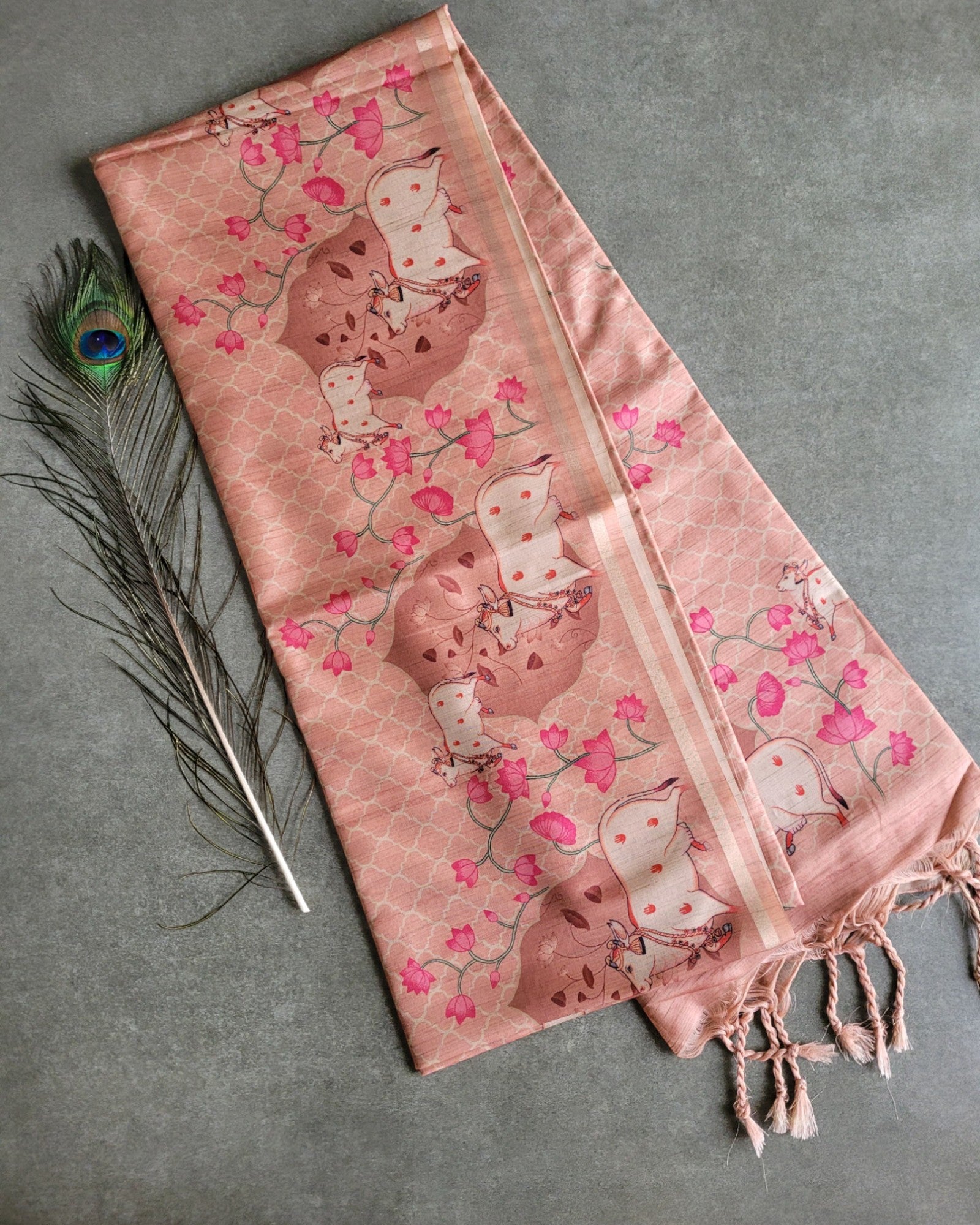 Orange Pichwai Tussar saree