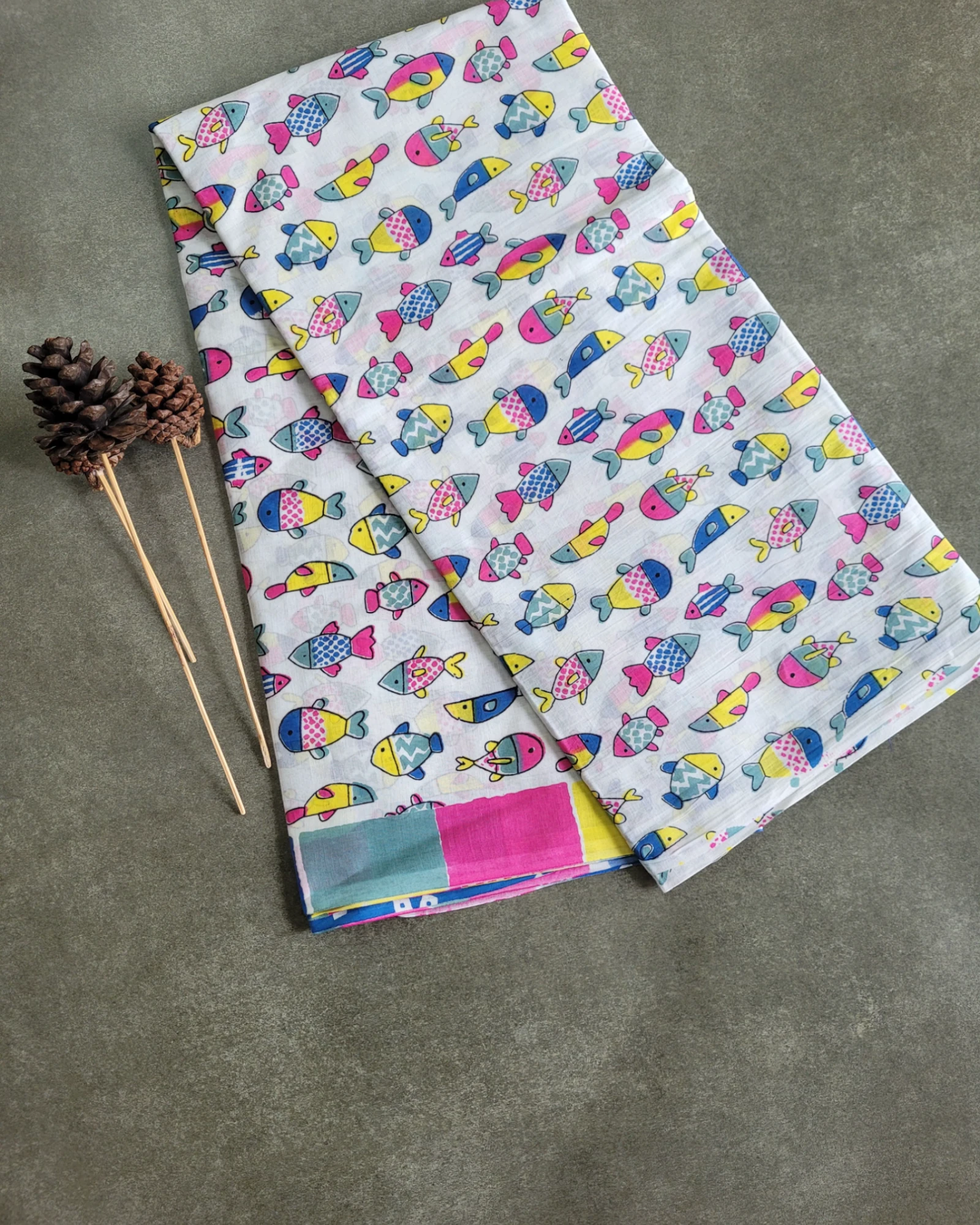 Cream Panchi Mul Saree