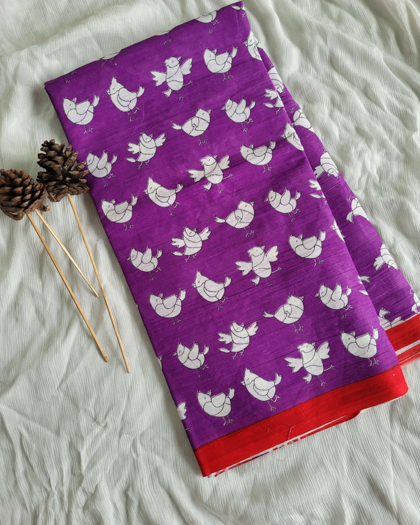 Purple Panchi Mul Saree