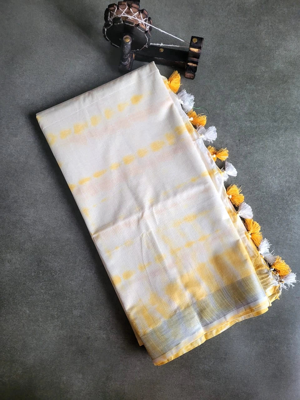 Yellow Shibori saree