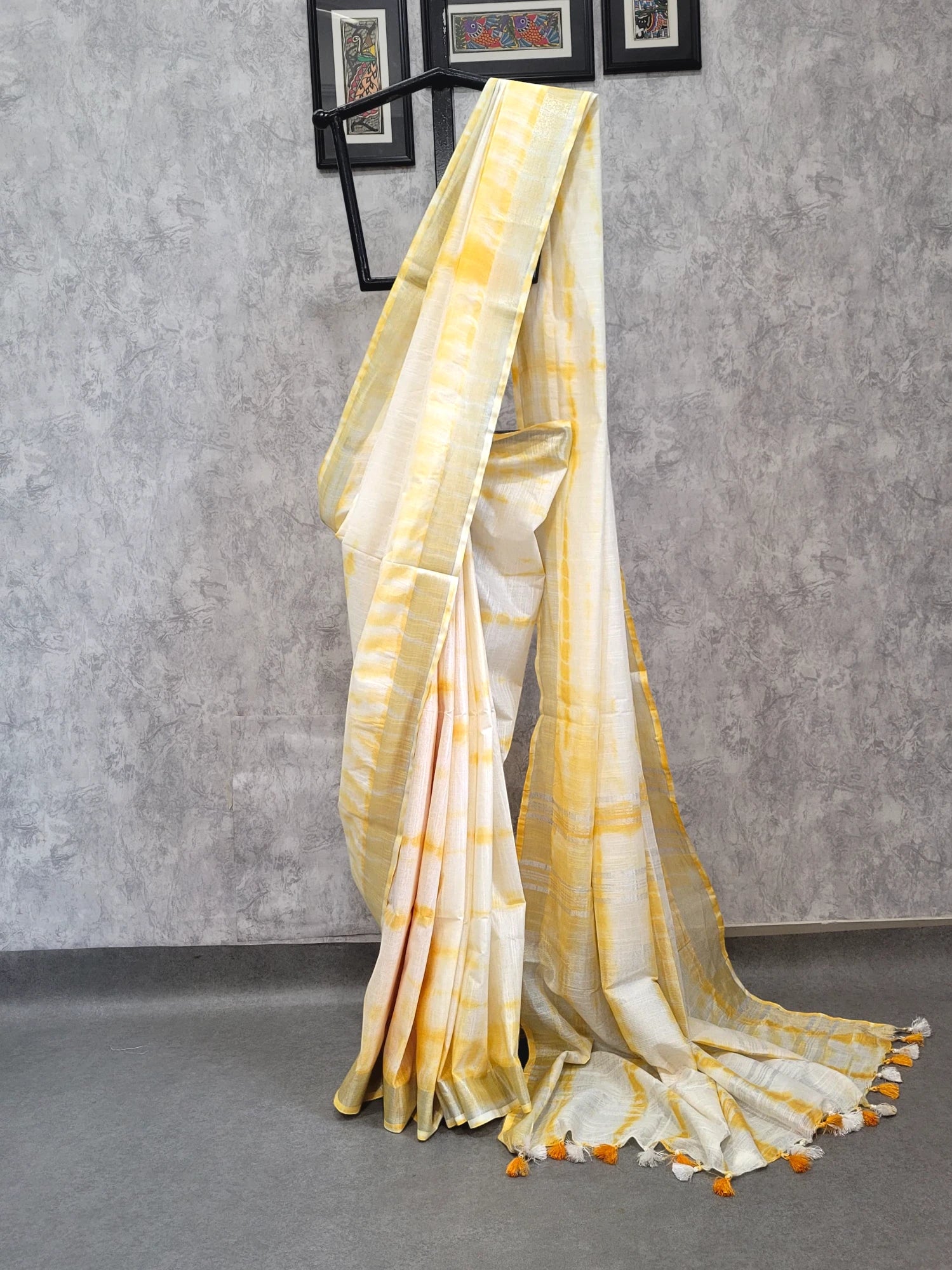 Yellow Shibori saree