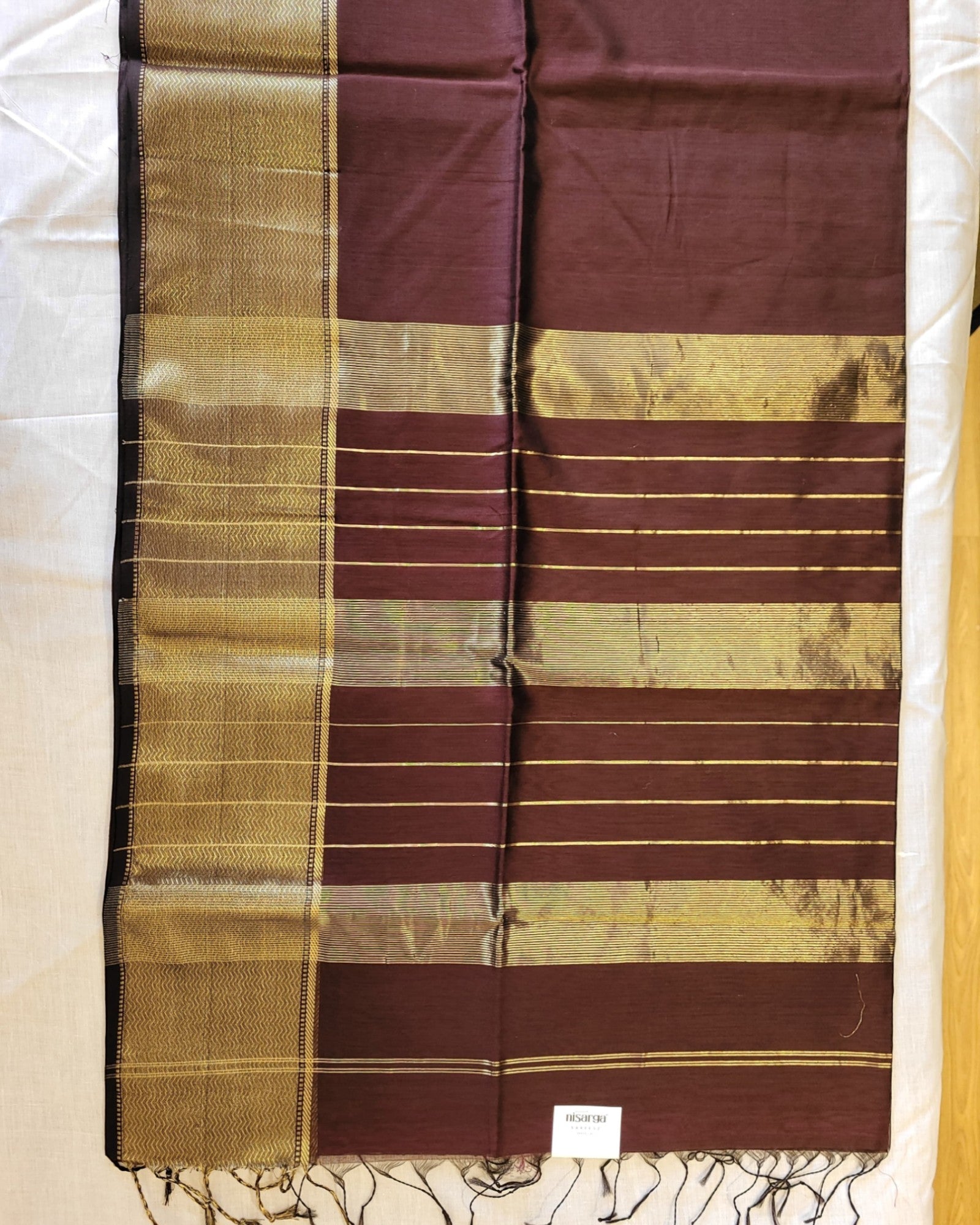 Maroon Maheshwari Stripes Saree