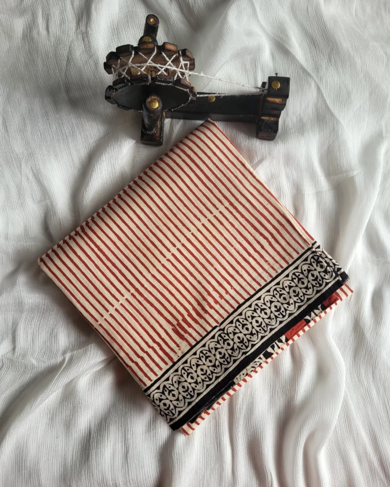 Red Handblock Cotton Saree