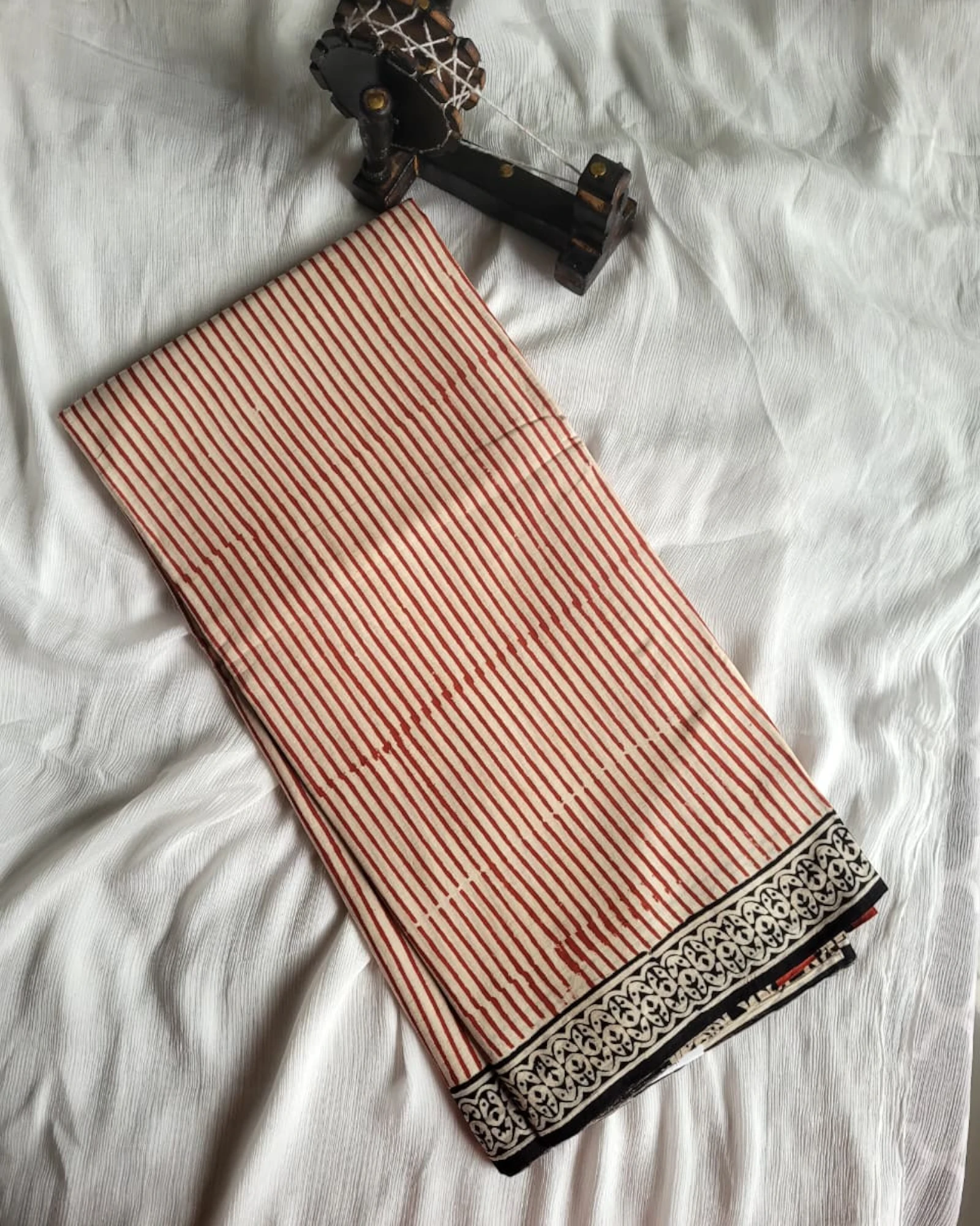 Red Handblock Cotton Saree