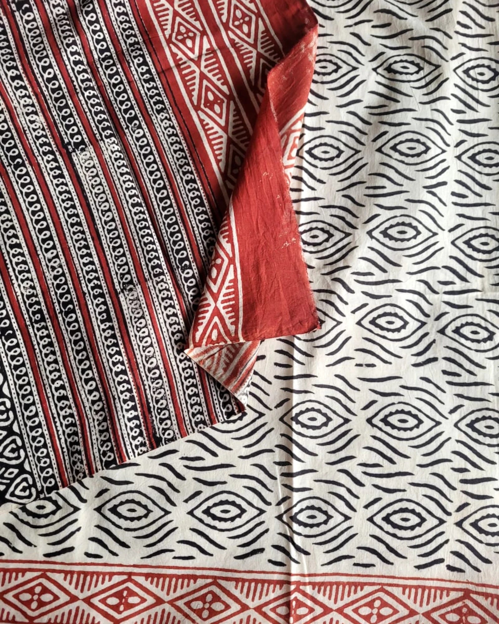 Red Handblock Cotton Saree