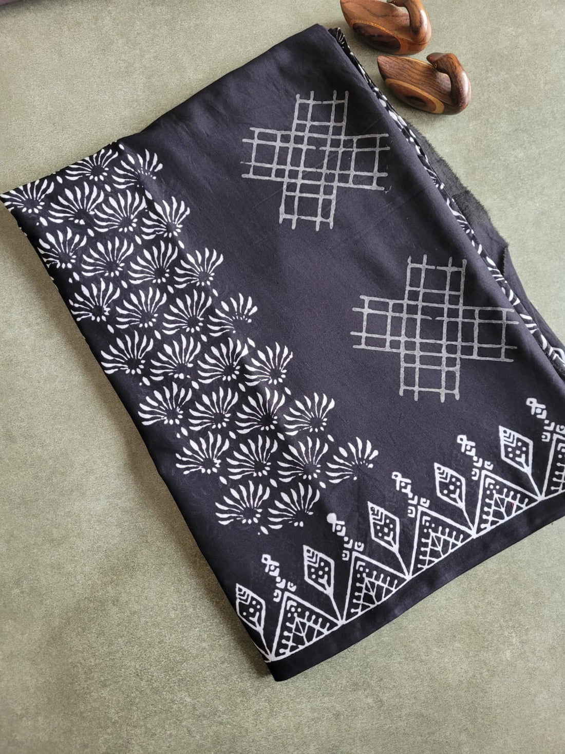 Black3 Handblock Cotton Saree