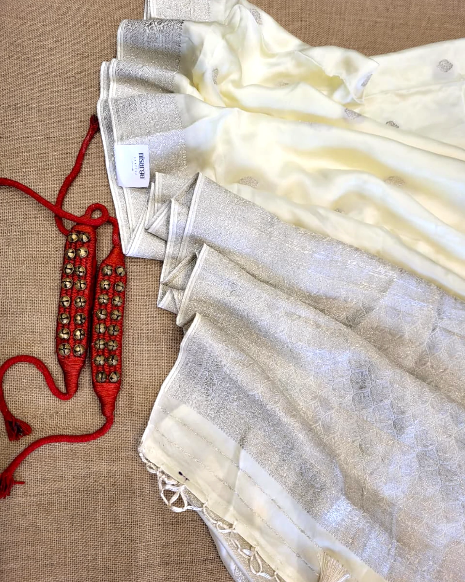 White Kusum Banarasi Satin Saree