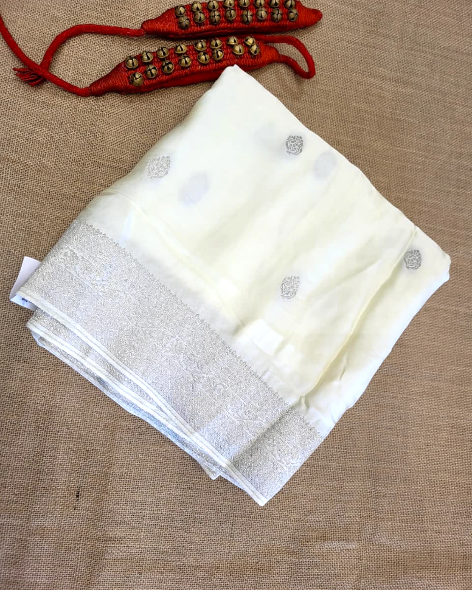 White Kusum Banarasi Satin Saree