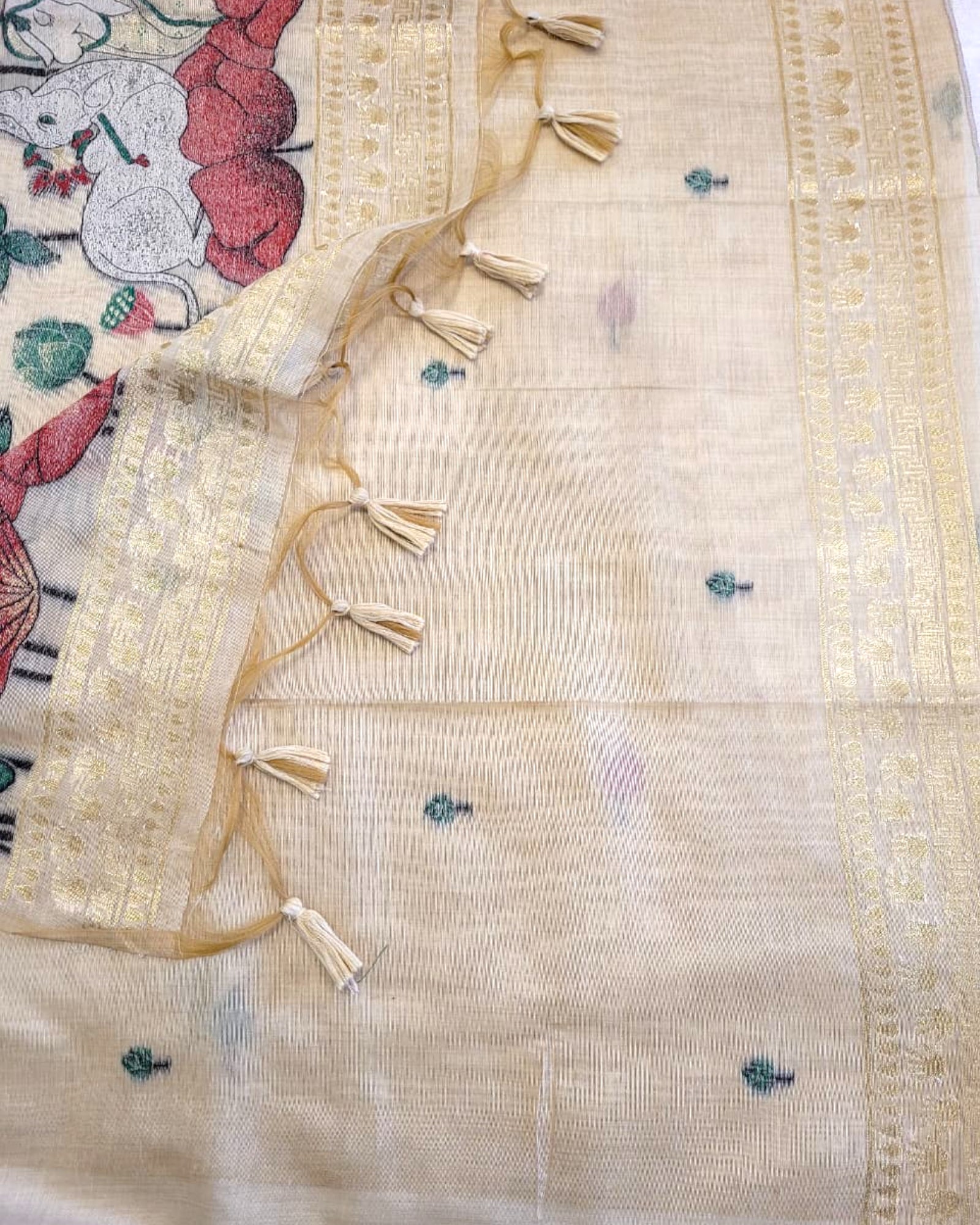 Cream Muga Cotton saree