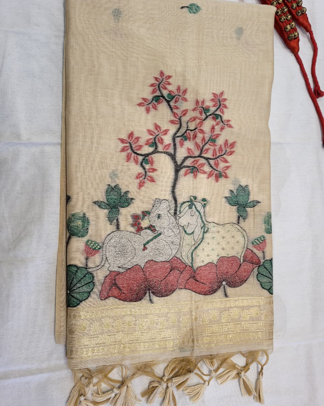 Cream Muga Cotton saree