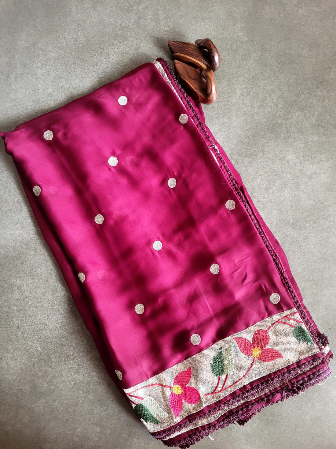 Wine Satin Saree SS013