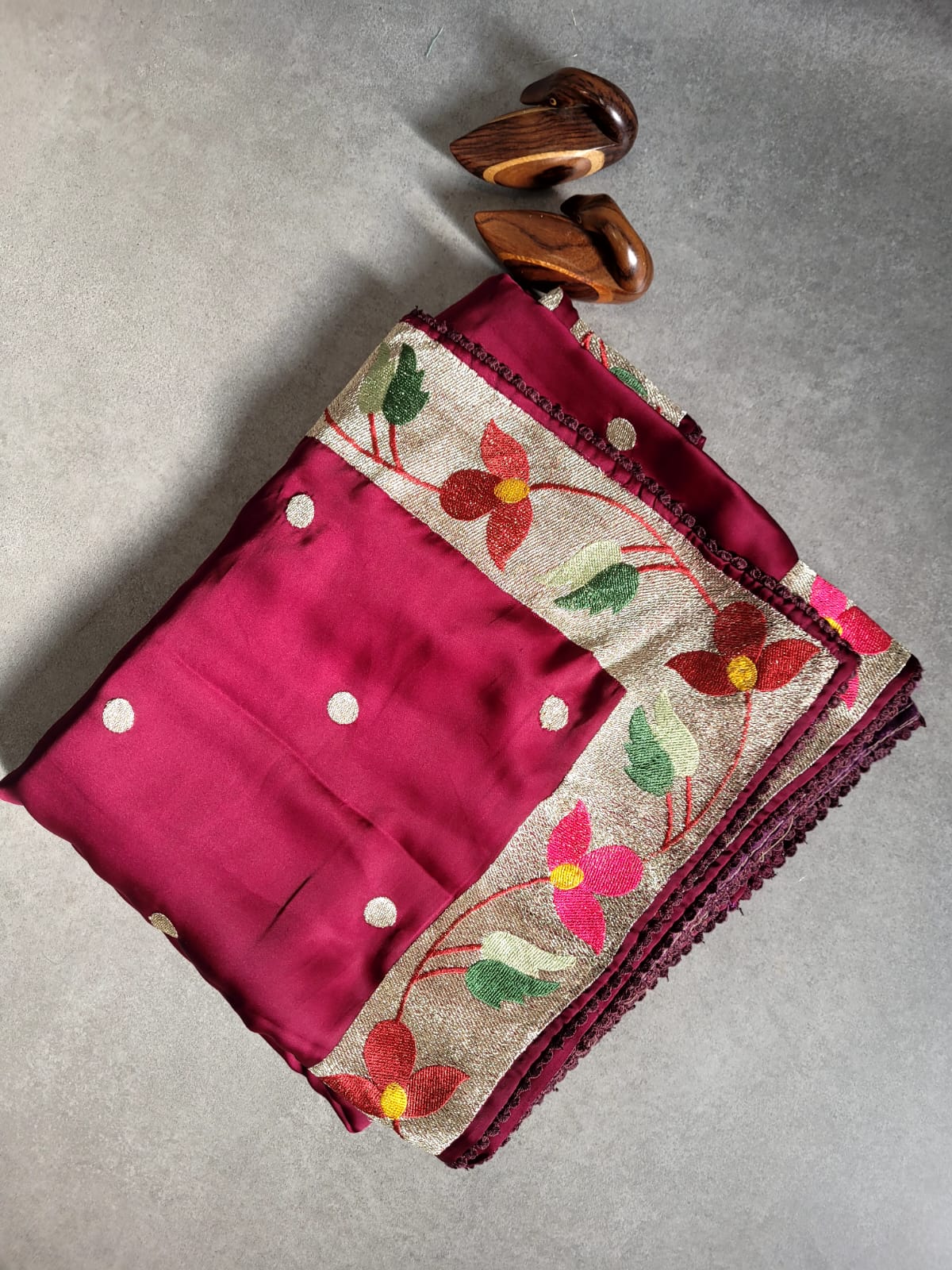 Wine Satin Saree SS013