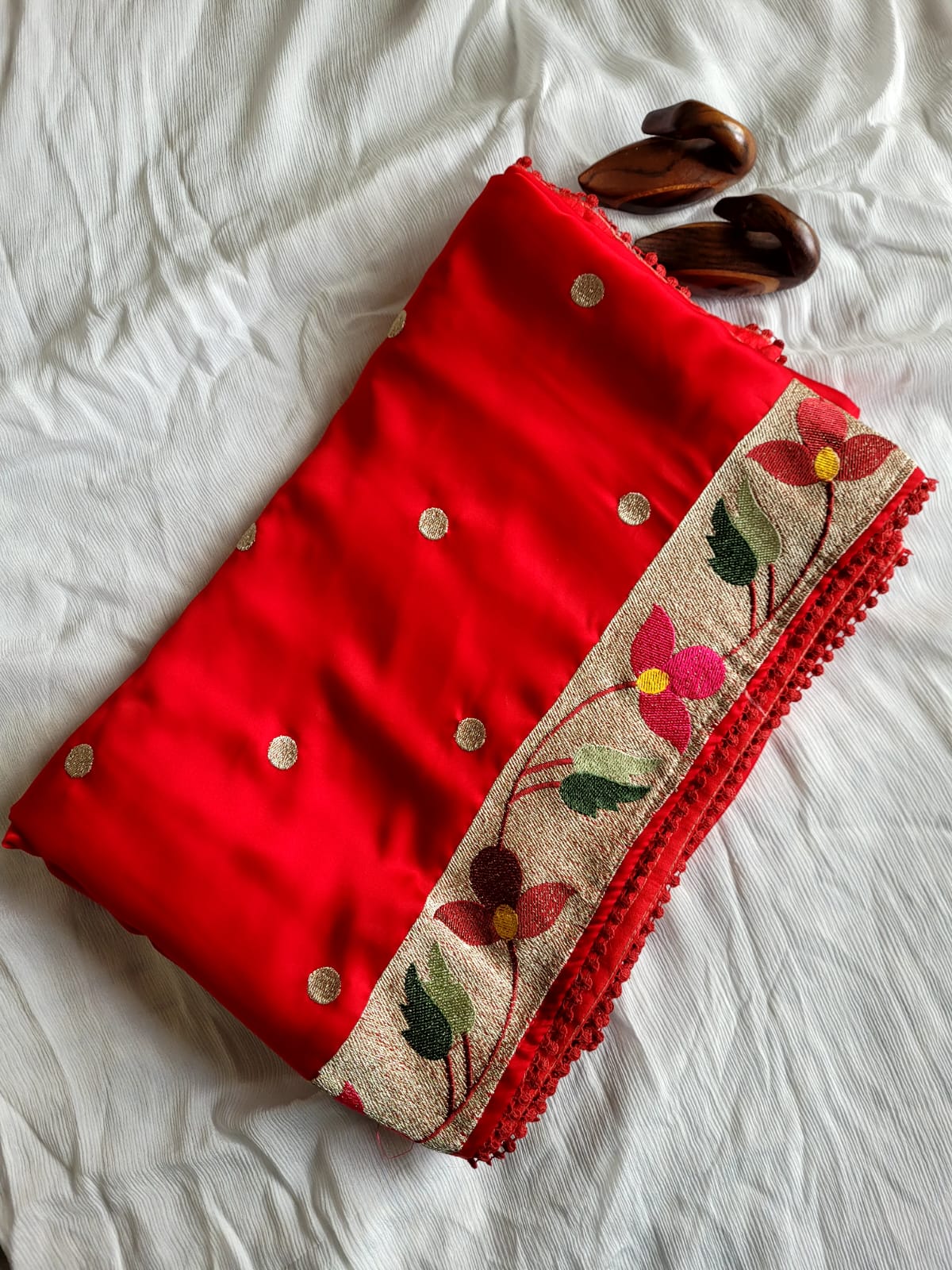 Red Satin Saree SS013