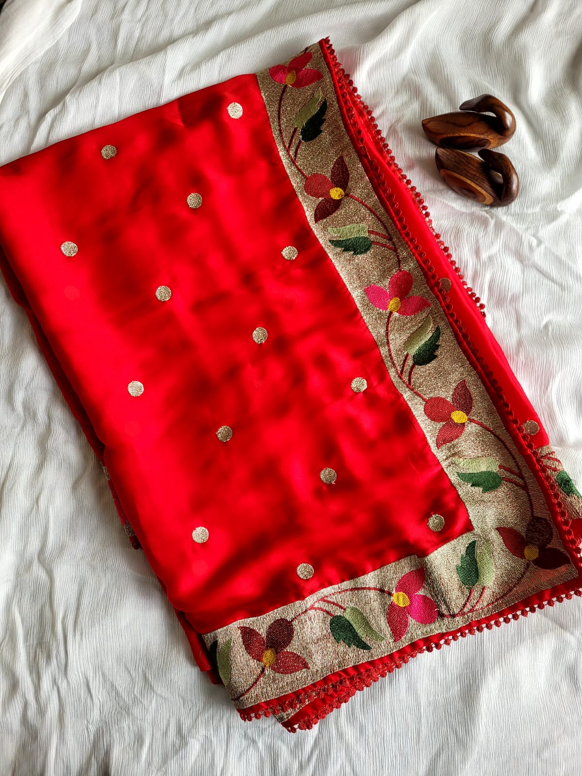 Red Satin Saree SS013