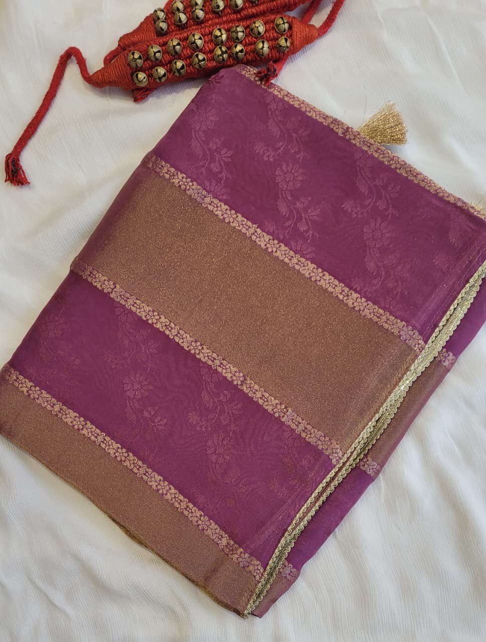Wine Banarasi Crepe Saree