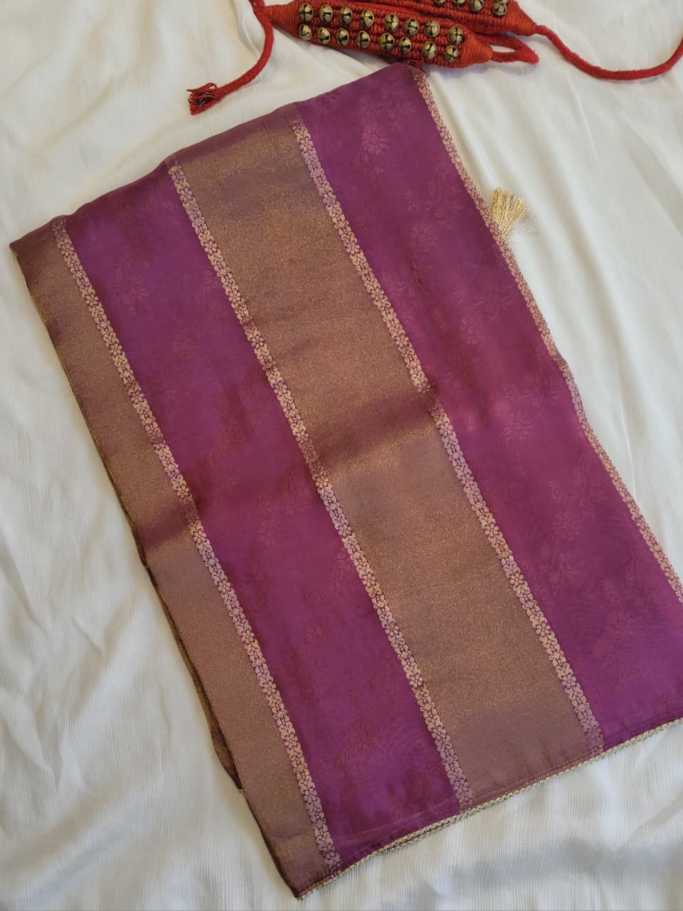 Wine Banarasi Crepe Saree