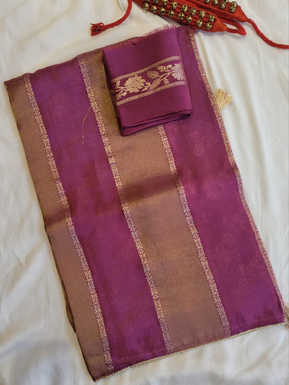 Wine Banarasi Crepe Saree