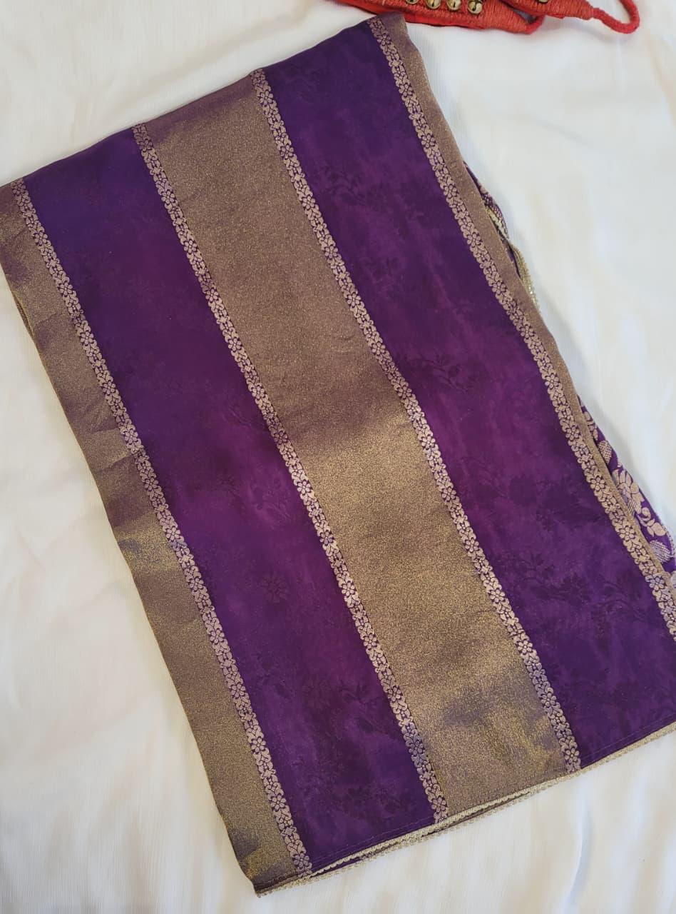 Purple Banarasi Crepe Saree