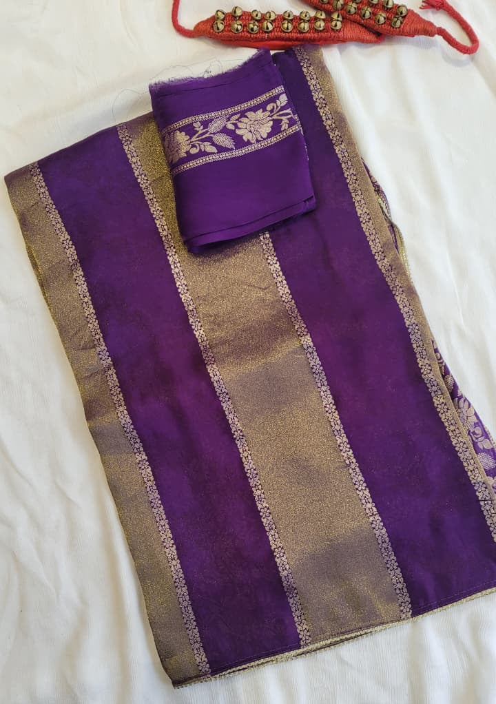 Purple Banarasi Crepe Saree