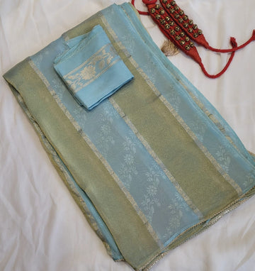 Blue Banarasi Crepe Saree