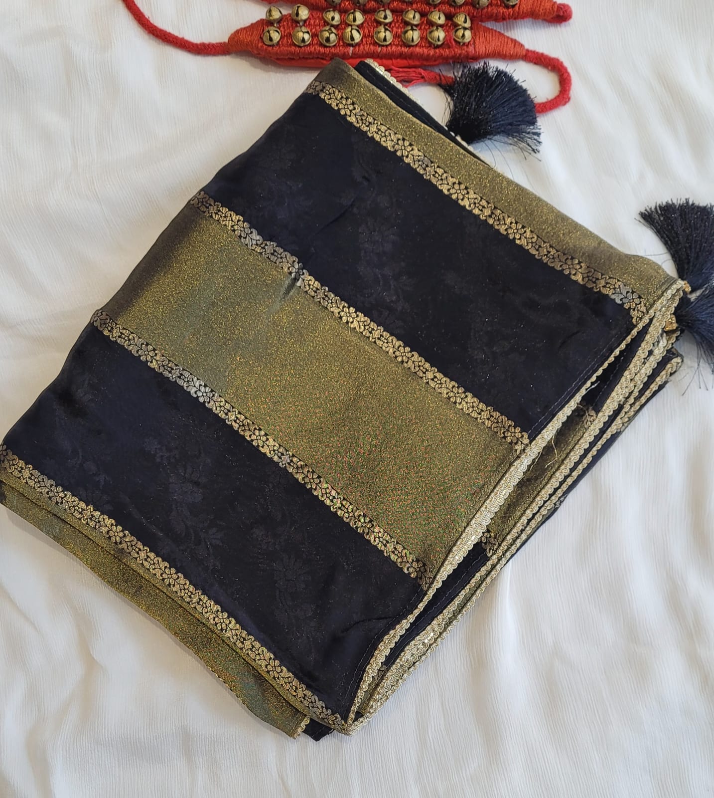 Black Banarasi Crepe Saree