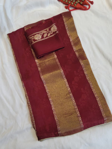 Maroon Banarasi Crepe Saree