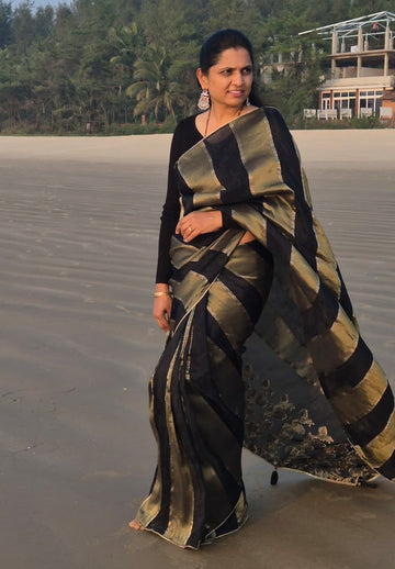 Black Banarasi Crepe Saree